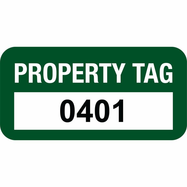 Lustre-Cal Property ID Label PROPERTY TAG Polyester Green 1.50in x 0.75in  Serialized 0401-0500, 100PK 253772Pe1G0401